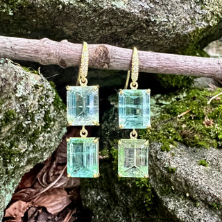 Emerald Cut AquamarineTwo Stone Joyce Earrings