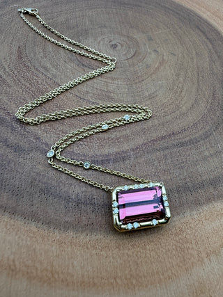 Emerald Cut Pink Tourmaline Sprinkle Necklace