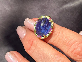 Cabochon Tanzanite and Pink Sapphire Sprinkle Ring
