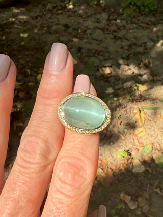 Cat's Eye Aquamarine Flower Impression Ring