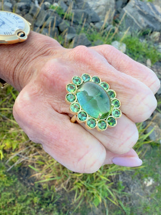 Cabochon Green Tourmaline Blossom Ring