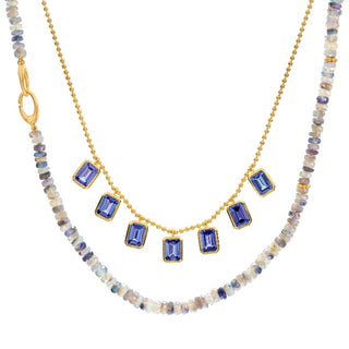 Emerald Cut Tanzanite Bali Necklace