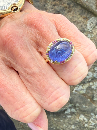 Cabochon Tanzanite and Pink Sapphire Sprinkle RIng