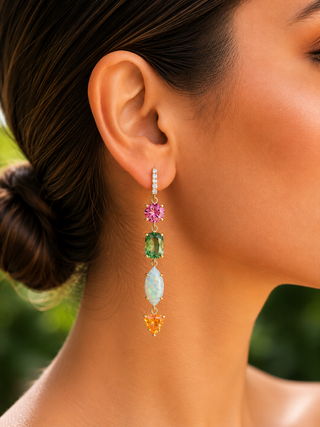 Australian Opal, Tourmaline & Spessartite Garnet Joyce Earrings