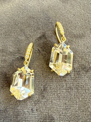 Geometric Shaped Mirror Cut White Quartz Joyce Earrings