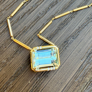 Emerald Cut Aquamarine Sprinkle Frame Necklace