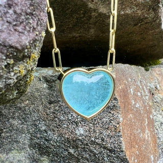 Heart Shaped Cabochon Aquamarine Large Bea Necklace