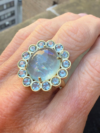 Cabochon Aquamarine Blossom Ring