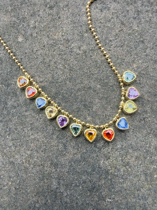 Rainbow Sapphire Heart Bali Necklace