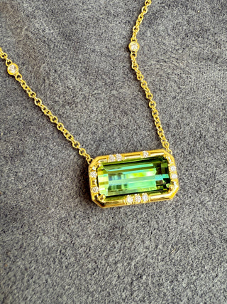 Emerald Cut Green Tourmaline Sprinkle Necklace
