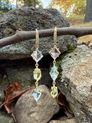 Mirror Cut Tri-Colored Beryl Three Stone Joyce Earrings