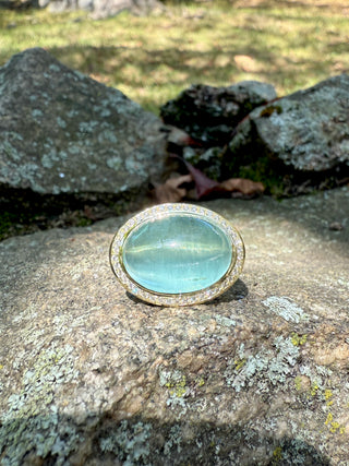 Cat's Eye Aquamarine Flower Impression Ring