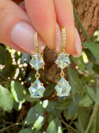 Geometric Shaped Mirror Cut Aquamarine Two Stone Joyce Earrings