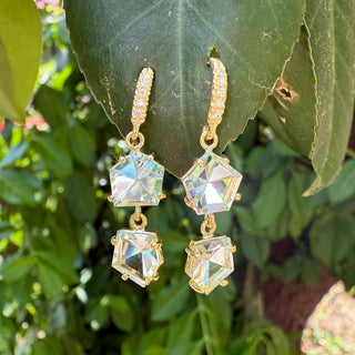 Mirror Cut Geometric Aquamarine Two Stone Joyce Earrings
