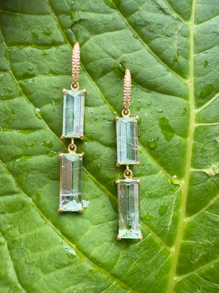 Elongated Rectangular Mirror Cut Two Stone Joyce Earrings