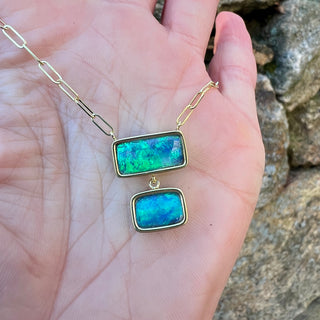 Cushion Shaped Double Boulder Opal Bea Necklace
