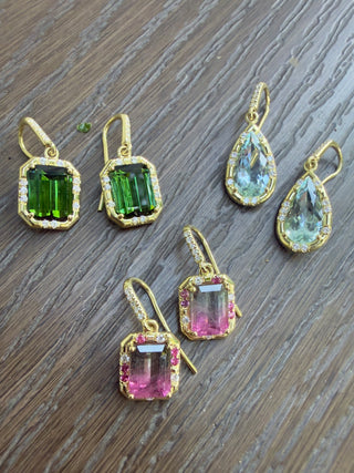 Bicolor Tourmaline, Pink Sapphire and Diamond Sprinkle Earrings