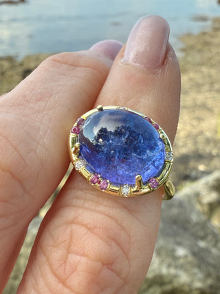 Cabochon Tanzanite and Pink Sapphire Sprinkle RIng