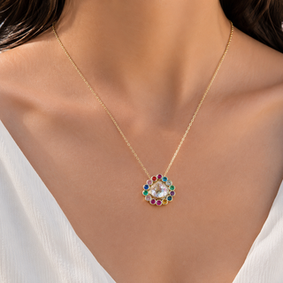 Madagascar Moonstone and Rainbow Gemstone Blossom Necklace
