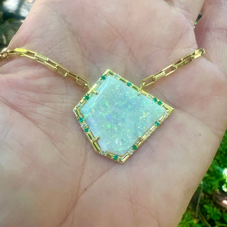 Geometric Opal and Emerald sprinkle Necklace