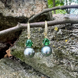 Green Tourmaline with South Sea Tahitian Pearl Earring