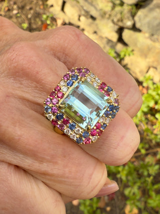 Emerald Cut Aquamarine Aurora Ring
