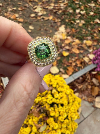 Green Tourmaline, Tsavorite and Cognac Sapphire Astor Ring