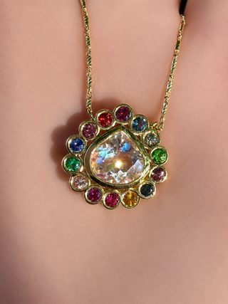 Madagascar Moonstone and Rainbow Gemstone Blossom Necklace