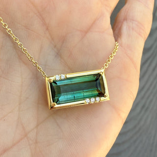 Emerald Cut Green Tourmaline Sprinkle Frame Necklace