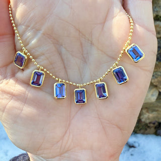 Emerald Cut Tanzanite Bali Necklace