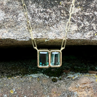 Emerald Cut Tourmaline Double Bea Necklace