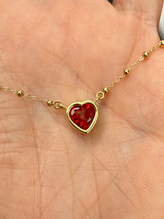 Heart Shaped Fire Opal on Saturn Chain Necklace