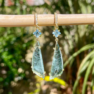 Aquamarine and Blue Tourmaline Two Stone Joyce Earrings