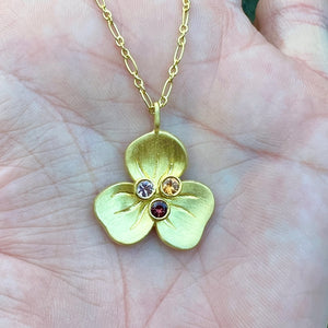 Orange and Pink Sapphire Pansy Necklace