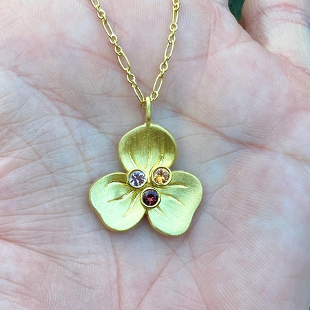 Orange and Pink Sapphire Pansy Necklace