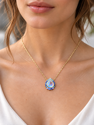 Pear Shaped Madagascar Moonstone and Multicolor Gemstone Elara Necklace