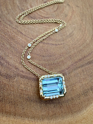 Emerald Cut Aquamarine Sprinkle Necklace