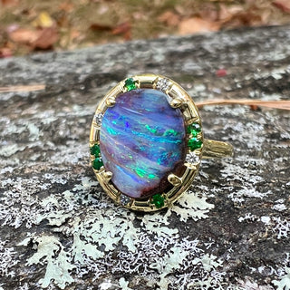 Oval Boulder Opal and Tsavorite Sprinkle Ring