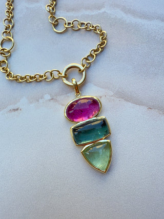 Pink and Green Tourmaline Cabochon Tourmaline Pendant