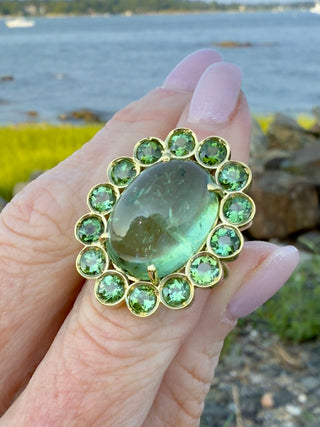 Cabochon Green Tourmaline Blossom Ring