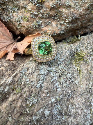 Green Tourmaline, Tsavorite and Cognac Sapphire Astor Ring