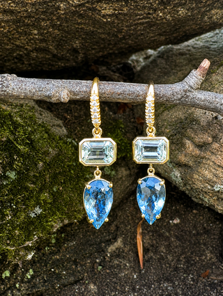 Emerald Cut and Pear Shape Aquamarine Joyce Earrings