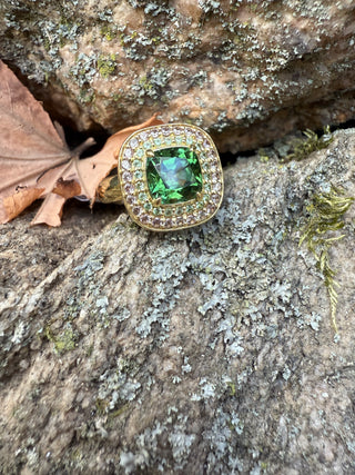 Green Tourmaline, Tsavorite and Cognac Sapphire Astor Ring