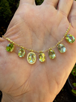 Oval Green Tourmaline Fringe Necklace