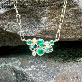 Green Tourmaline and Emerald Bubble Bea Necklace