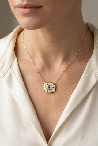 Aquamarine and Blue Sapphire Sundial Necklace