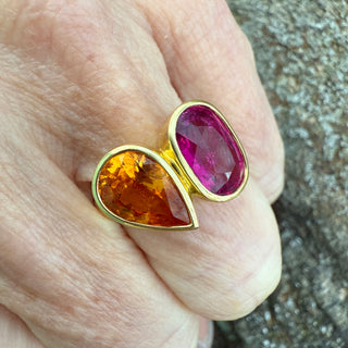 Pink Tourmaline and Spessartite Garnet Duet Ring