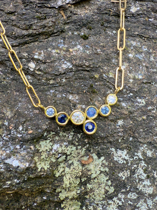 Blue Sapphire and Diamond Bubble Bea Necklace