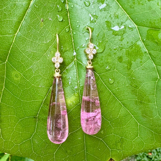 Diamond Cluster with Pink Tourmaline Drop Earring