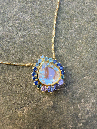 Pear Shaped Madagascar Moonstone and Multicolor Gemstone Elara Necklace